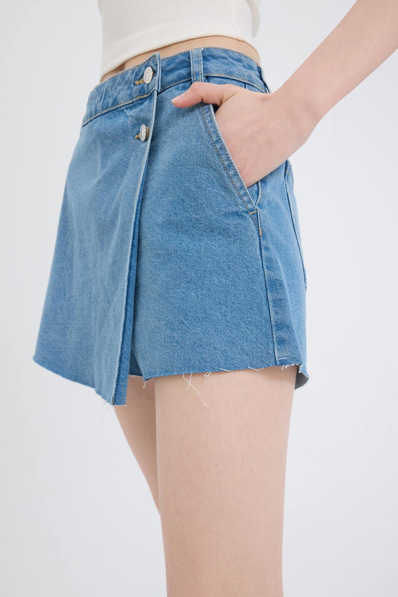 DeFacto Blue Woman High Waist Denim Shorts Casual - Image 5